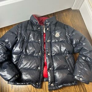 Authentic Moncler Kids Navy Puffer Jacket with Red Lining
